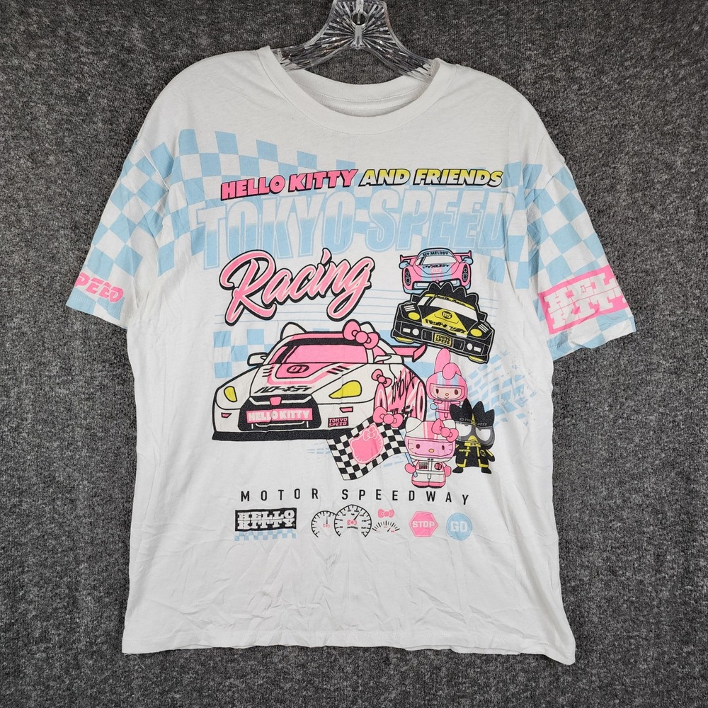 Hello Kitty Tokyo Speed Racing T-Shirt Womens Small White Sanrio Graphic Tee
